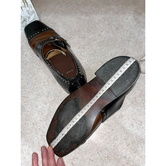 Vintage Handmade Two-Tone Leather Studded Monk Strap Dress Shoes Black & Brown - Picture 10 of 11